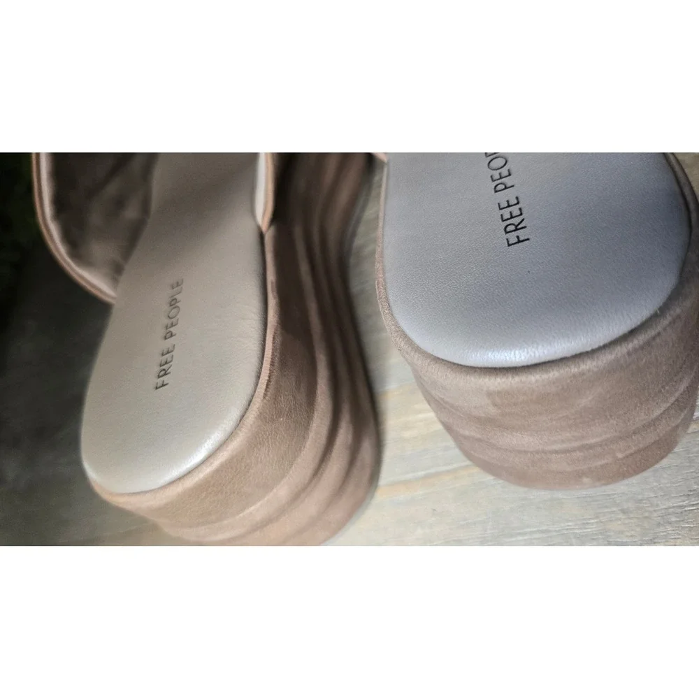 Free People Harbor Taupe Suede Platform Slide Sandals Size 37